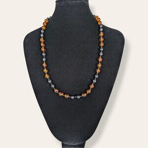 Vintage Orange & Black Glass Beaded Necklace